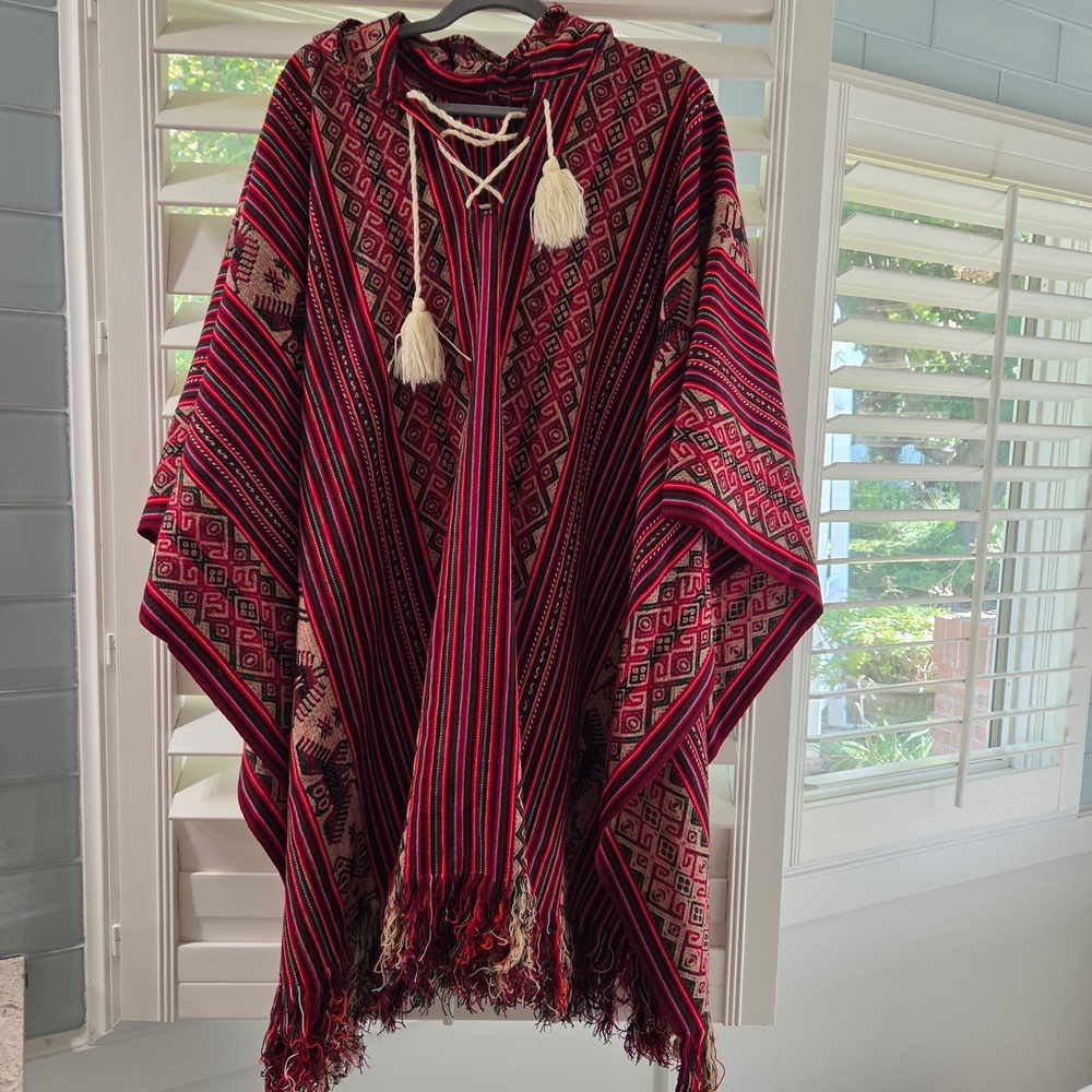 Hooded Poncho Festival Serape Aztec‎ Southwest Geometric Blanket Boho Shawl